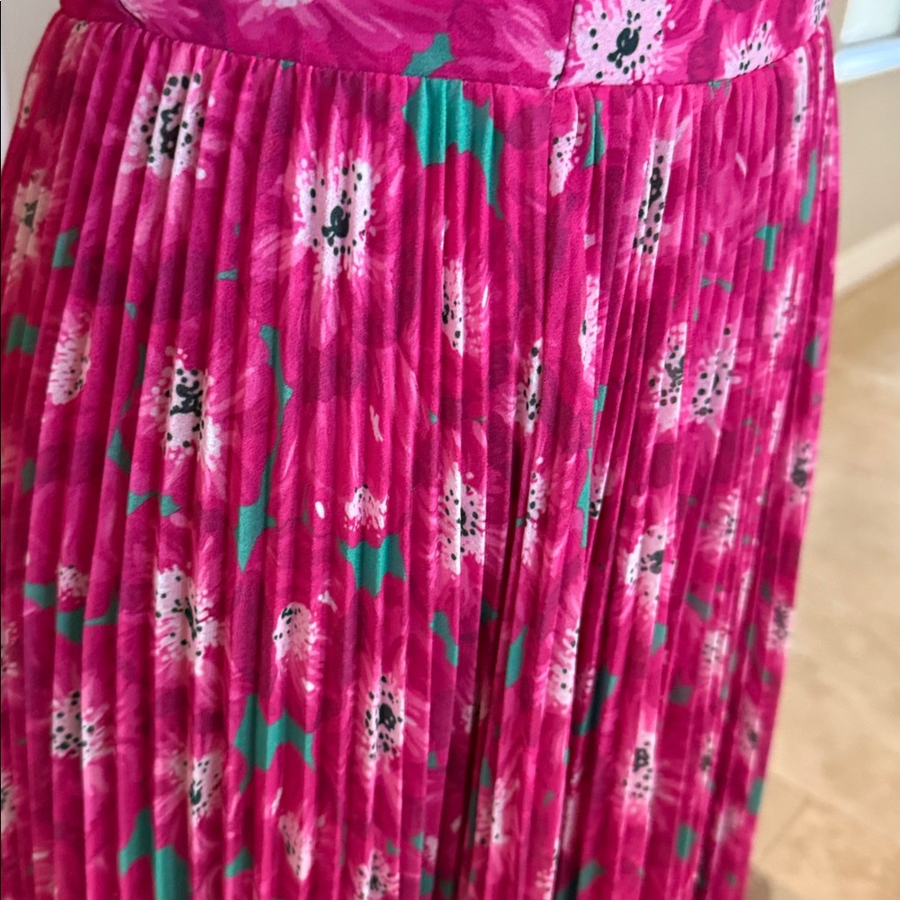 AMUR NWT Raspberry Floral One Shoulder Pleated Maxi Gown Wedding Guest Dress - Picture 4 of 10